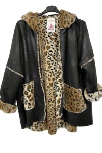 Stylische Jacke braun Velour (Lederimitat) mit Kapuze, Reißverschluß, kuscheliges Fellfutter AA 77 cm Länge 69 cm