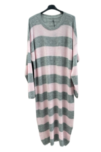 Strickkleid gestreift rosa/grau 42-46