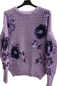 Wunderschöner Pulli Großmaschig mit Pailletten AA 68 cm Länge 64 cm