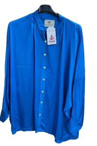 Glanzviscose V Linie Bluse royal blau AA 67 cm, Taille 62 cm, Länge 72 cm