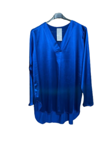 Glanzviscose Bluse mit V-Ausschnitt royal blau AA 63 cm Länge vorne 74 cm, hinten 88 cm