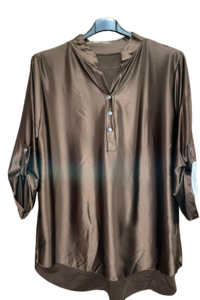 Glanzviscose Bluse dunkelbraun AA 58 cm Länge vorne 68 cm, hinten 81 cm