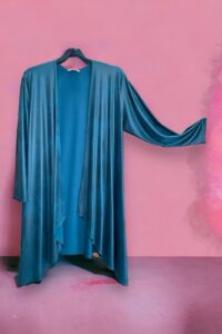 Magna Lederoptik Longjacke zipfelig in petrol, in allen Größen erhältlich 40-58