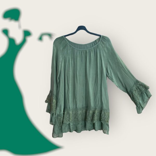 Bluse mit Siptzenärmeln oliv AA 60 cm