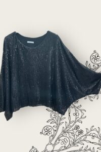 Magna Kurztunika mit Fledermausärmeln in schwarz/Pailletten OneSize