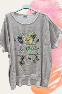 Tunika mit Federmotiv in altrosa AA 73 cm, Länge 77 cm